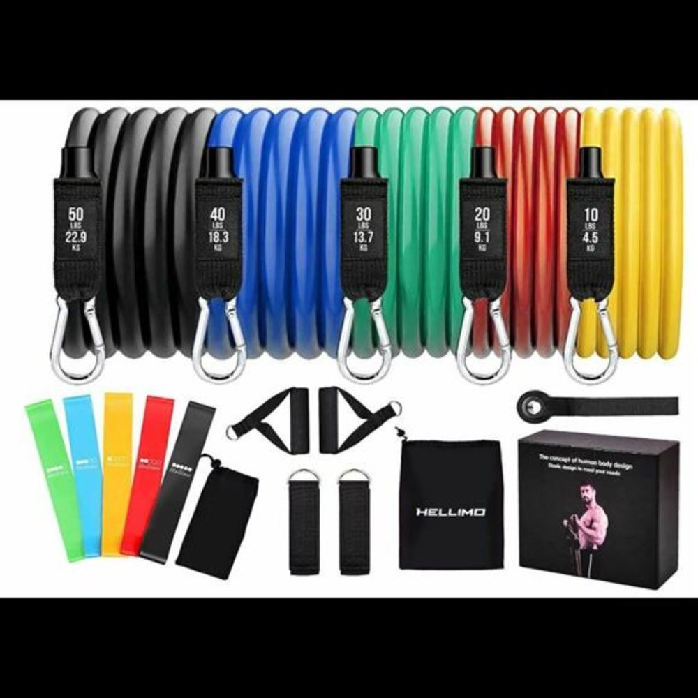 Resistance Bands Set (17pcs) Fitness Bands Exercise Bands with Door Anchor New - Picture 2 of 7